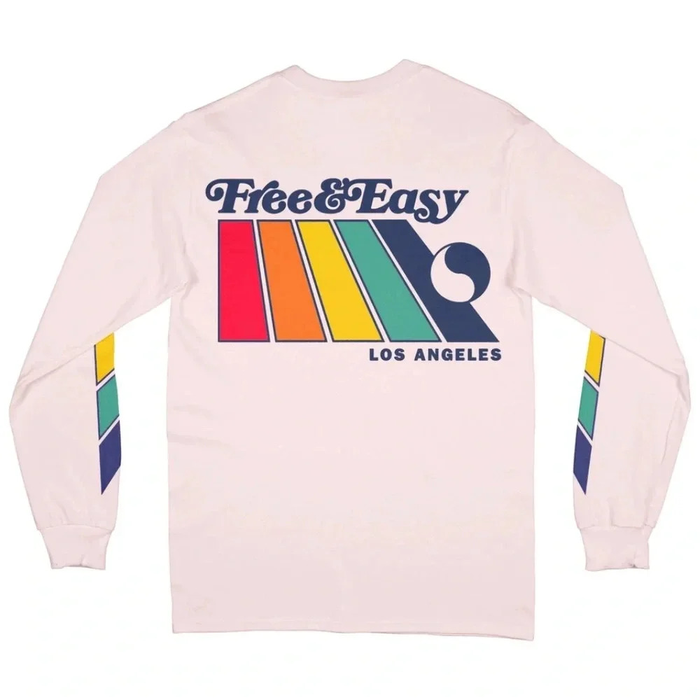 Free & Easy Natural Rainbow LS Tee Size Pale Pink in Size Small